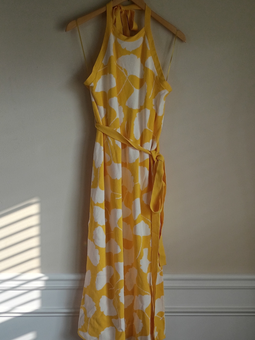 Diane Von Furstenberg Yellow and White Halter Tie-Waist Maxi Dress